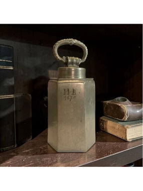 MB 1870 Vintage Pewter Container Intricate Design Inside